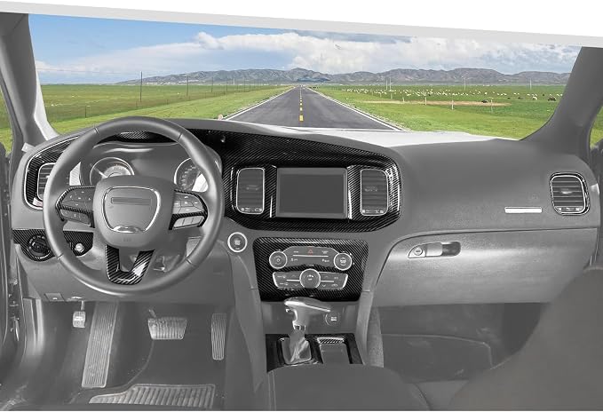 Jimen Fit for Dodge Charger 2015-2023, 12PCS Interior Trim Kits - Center Console Dash Panel, Air Conditioning Control Panel, Gear Shift Cover, Headlight Switch Frame (Carbon Fiber)