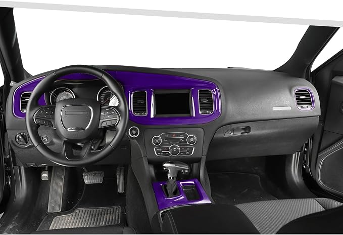 Jimen Fit for Dodge Charger 2015-2023, Center Console Dash Instrument Panel & Gear Shift Cover Trim (Purple)