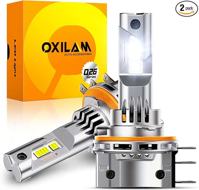 OXILAM H15 DRL LED Bulbs, 1100% Brighter 6500K Cool White, 1:1 Mini Size, CANbus Ready No Flicker, IP68 Waterproof, Plug and Play, Pack of 2