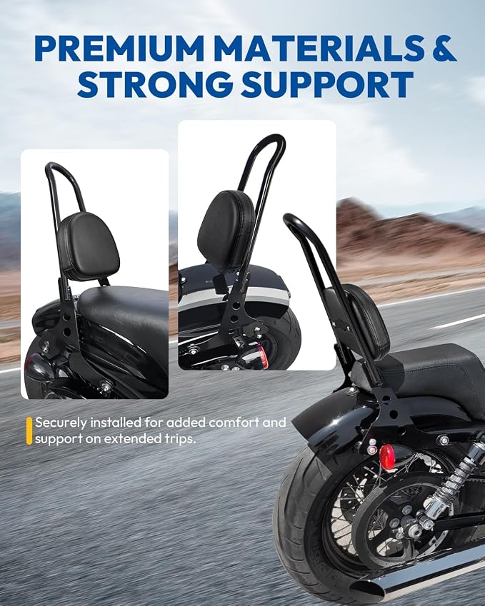 Passenger Sissy Bar Backrest, Heavy-Duty Detachable Backrest Sissy Bar Pad Fit for Harley Sportster 2004-2024 (XL1200 XL883 SuperLow Iron 883 48) Black