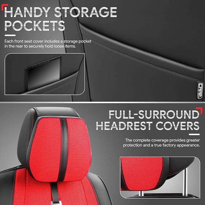 Drive Series Front Row Set Seat Covers Universal for Cars Trucks SUV, Red, CA-SC-Drive-F-RD