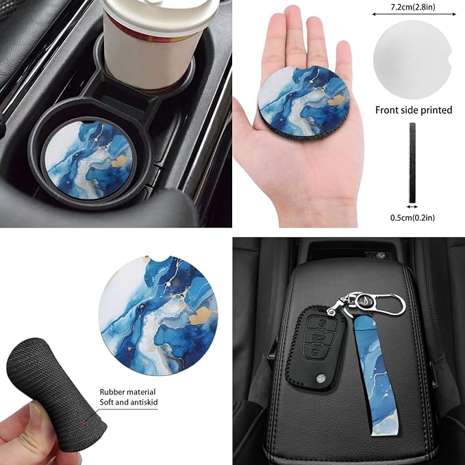 Blue Marble Auto Seat Covers 14pcs Full Set Car Accessory Universal Fit Car Seatbelt Pads Steering Wheel Cover Handbreak Gear Shift Cushion Keychain Durable Auto Interior Protector