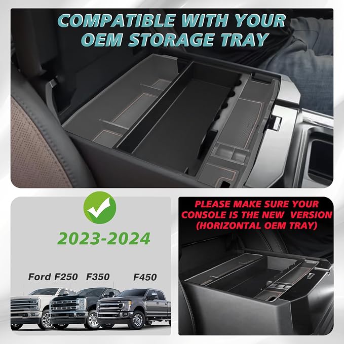 Muslogy Center Console Organizer(Fit With OEM Tray) (Brown)& Extra Thick Armrest Cover (Bucket Seat Only) Compatible with Ford F250 2023-2024