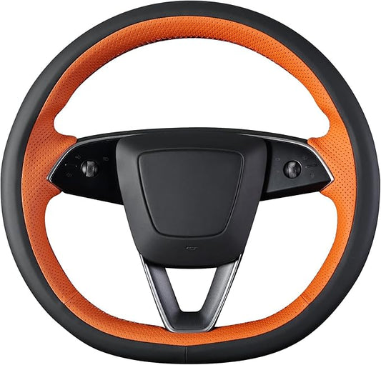 MEWANT DIY Stitching Real Leather Steering Wheel Cover Wrap for Tesla Model 3 Highland 2023-2025/Model Y 2025 Highland for Tesla Model 3/Model Y Accessories(3D Style)