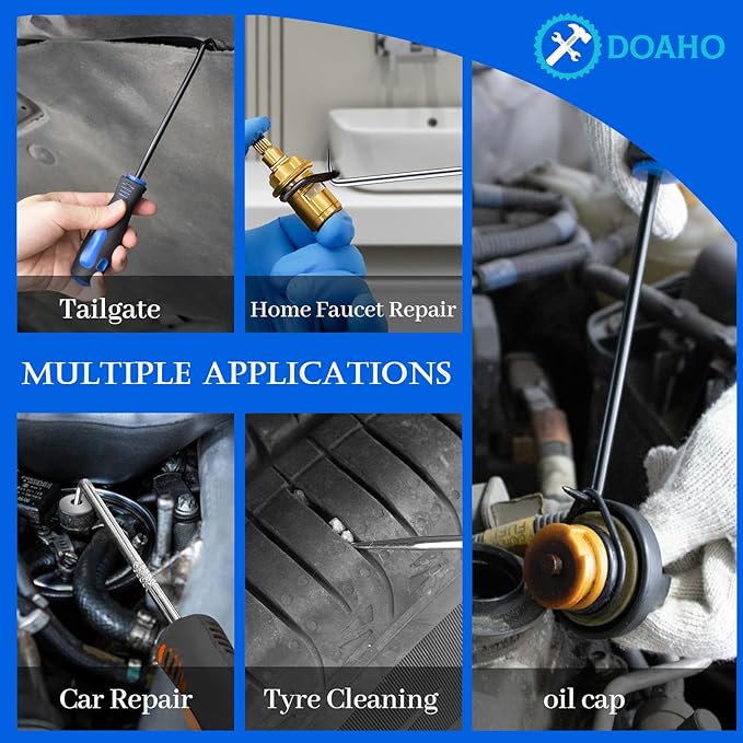 DOAHO 17Pcs Mechanic Hook and Pick Tool Set & Car Trim Removal Kit with Fastener Clip Pliers,Rivet Puller,Magnetic Pickup,Gasket Scraper,Non-Scratch Plastic Pry Tools for Automotive Repair-Blue