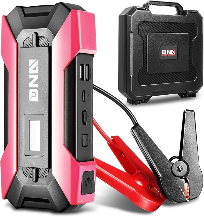 DNA Motoring TOOLS-00267 12V 1500A 15000 mAh Multi-Function Portable Car Battery Jump Starter for Up to 7.0L Gas & 5.5L Diesel Engine, with Carry Case, Pink