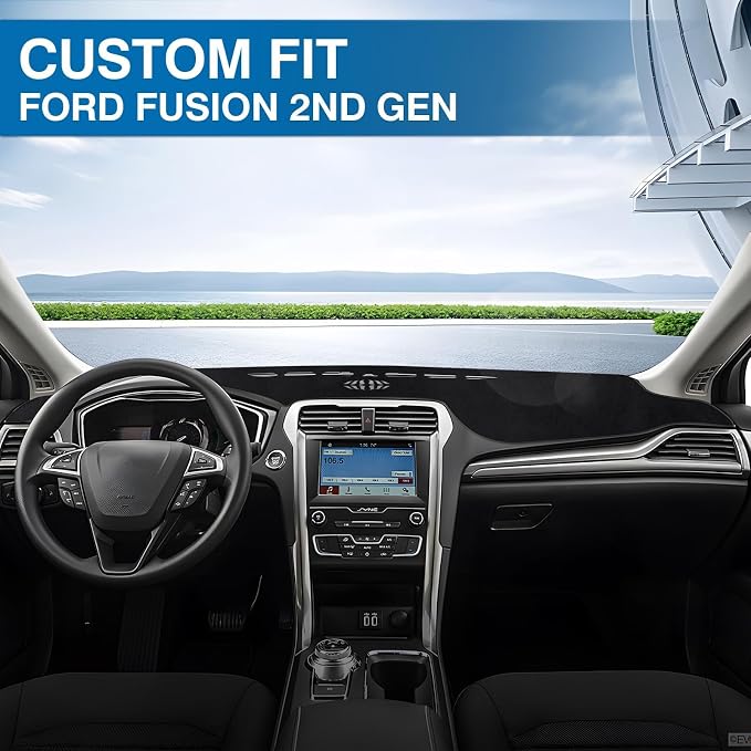 KUST Black Dash Cover for 2013-2020 Ford Fusion (S, SE, Titanium, Hybrid, Sport, Platinum, Energi) Non-Slip Dashboard Cover Interior for Ford Fusion Accessories Custom Fit Dash Mat