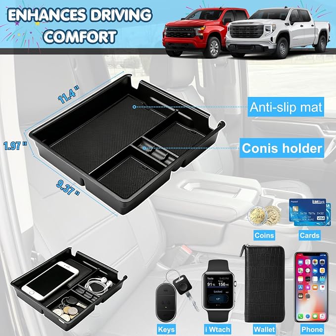Jump Seat Console Organizer Tray for 2019-2026 Chevy Silverado / GMC Sierra 1500 and 2020-2026 Silverado/Sierra 2500 HD 3500HD Interior Accessories - Only for Split Bench Seat Console Armrest Storage