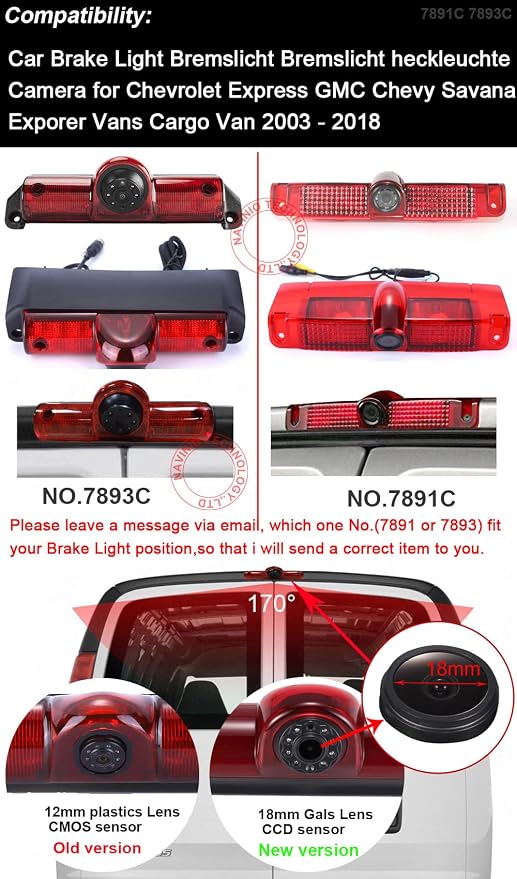 1280 * 720 Pixels Car Third Roof Brake Lamp Rear View Backup Camera Replacement for Chevrolet Express GMC Savana Vans Exporer Vans Cargo Waterproof Night Vision Parking Reverse Camera