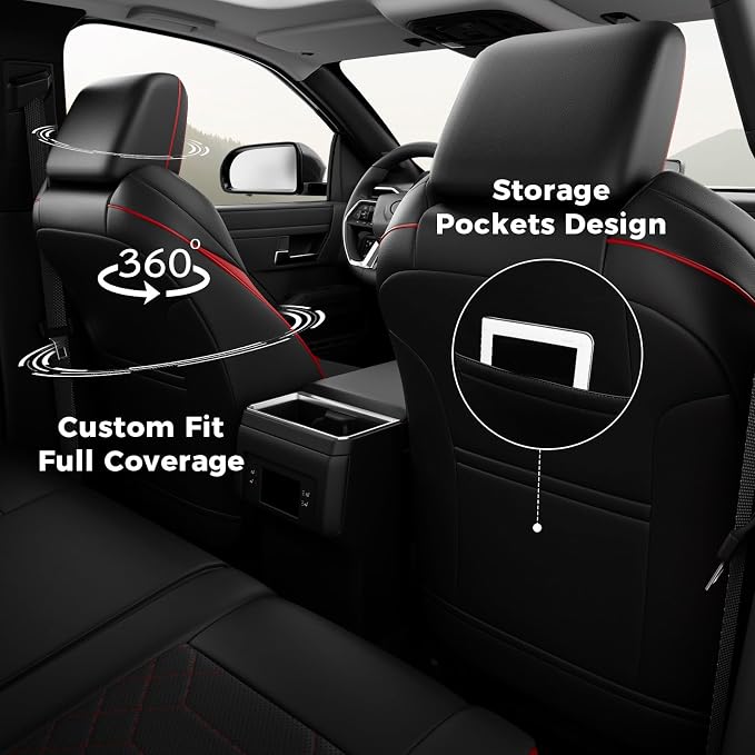 FREESOO Tacoma Car Seat Covers Fit for Toyota Tacoma 4th Gen 2024 2025 2026 Double Cab SR, SR5, Limited, TRD Sport/Off-Road,Trailhunter Full Covered (5 Seats/BlackRed)