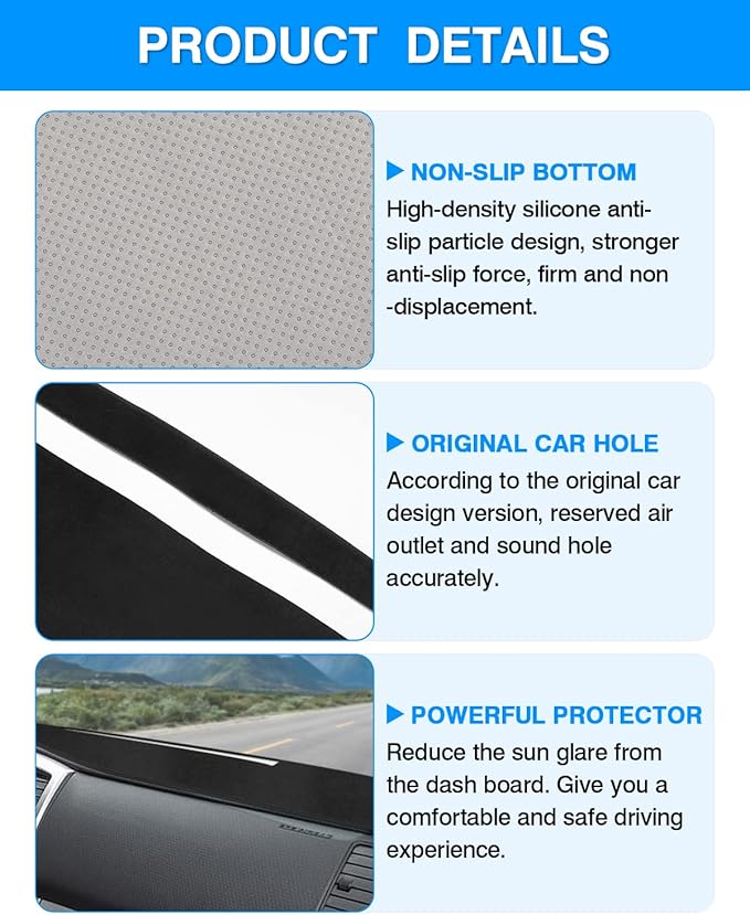 Autorder Dashboard Cover Mat for 2005-2015 Toyota Tacoma Pickup Accessories Dash Cover Flannel Dash Mat Sunshade Glare UV Rays Protector