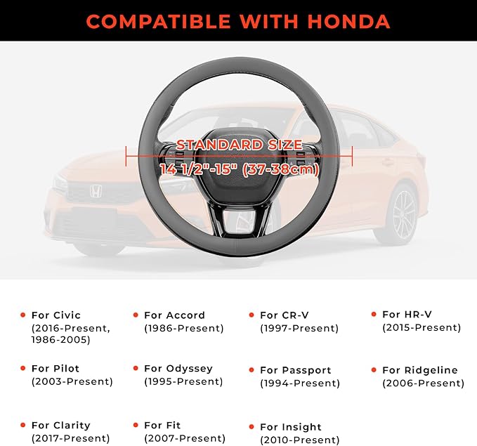 Steering Wheel Cover for Honda CRV Accord Civic HRV Pilot Odyssey, Standard Size 14.5-15" (Gray)
