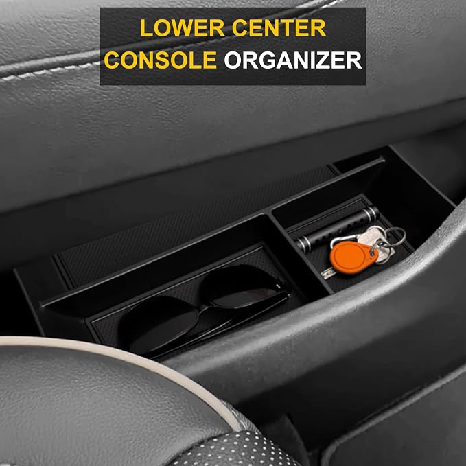 Lower Center Console Organizer Tray for 2026 2025 2024 Chevy Traverse Z71/GMC Acadia Elevation/AT4/Denali Console Storage Compartments Interior Accessories - ABS, Black