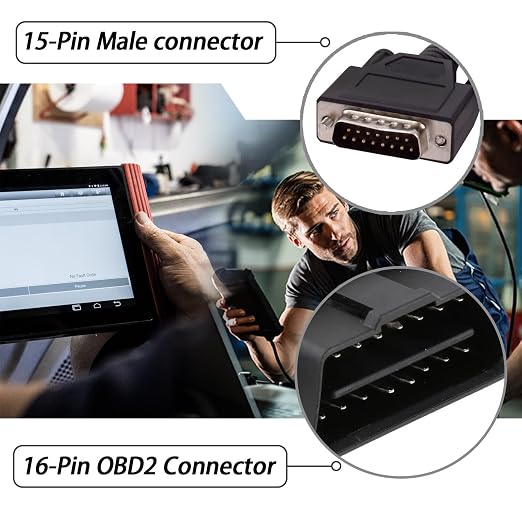 XTPTFABS OBD2 OBDII Cable Fits for Cen Tech Code Reader Scanner Models 60693 60694 60794 62119 62120, ODB2 Connector to 15-Pin Male Adapter Cable (4-FT)