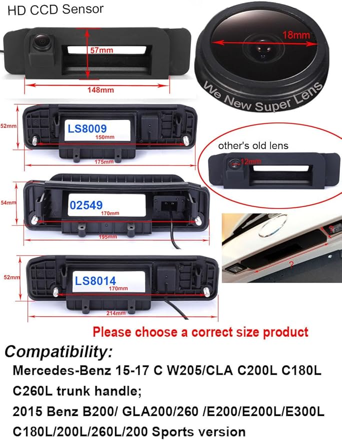 Car backup camera replacement for Mercedes Benz W205 C117 W172 W222 C180 C200 C220 C250 C280 C300 C300D C300E C350 C400 W204 CLA45 180 CLA200 CLA220 CLA250CDI CLA45 E220 E220d E350 E320 E400 E300 E450