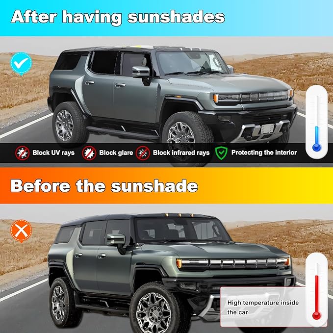 Car Side Window Shades Compatible with Hummer EV Accessories 2024 2025 2026 Side Window Sun Shades Glare and UV Rays Protection Car Camping and Napping Curtains (Front Window)