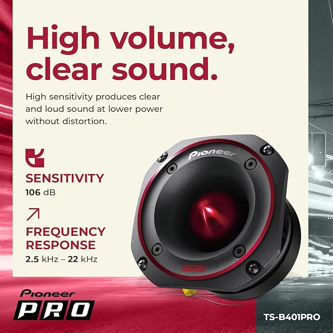 PIONEER P.R.O. Series TS-B401PRO 4" Speakers (Pair) 500W Max, Perfect for High-SPL Builds and Pro-Level Car Audio, Bullet Style Tweeter