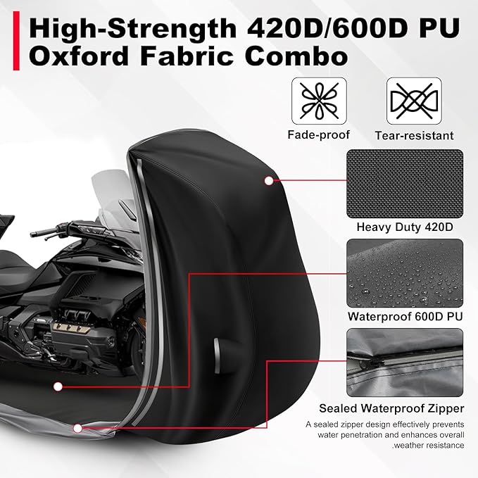 Waterproof Enclosed Motorcycle Storage Sheds Cover, 600D Oxford Cloth with All-Round Enclosed Zipper Motorcycle Shelter Garage Cover for Snow Rain Dust Protection, 96 L x 45 W x 53 H in