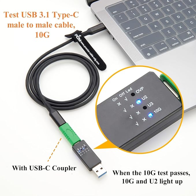 USB 10G Tester USB Type C 3.1/3.0/2.0 Hub Speed Voltage Test Tool Detection Trigger USB Port Analyzer with LED for Port Functionality QC Inspection (1PCS)