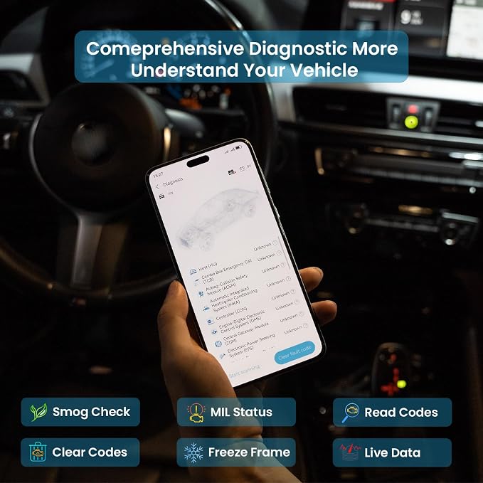 DFirst OBD2 Scanner Bluetooth Fixd Car Wireless Diagnostic Tool, ECU Coding, Customizations,Auto Connect Scanner Scan Tool (for Android & iOS, OBD Device)