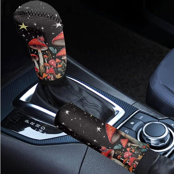 BIGCARJOB Moon Mushroom Car Seat Covers Set for Women Auto Interior Accessories Full Set 12 Pcs Cup Holder,Steering Wheel Covers,Armrest Pads