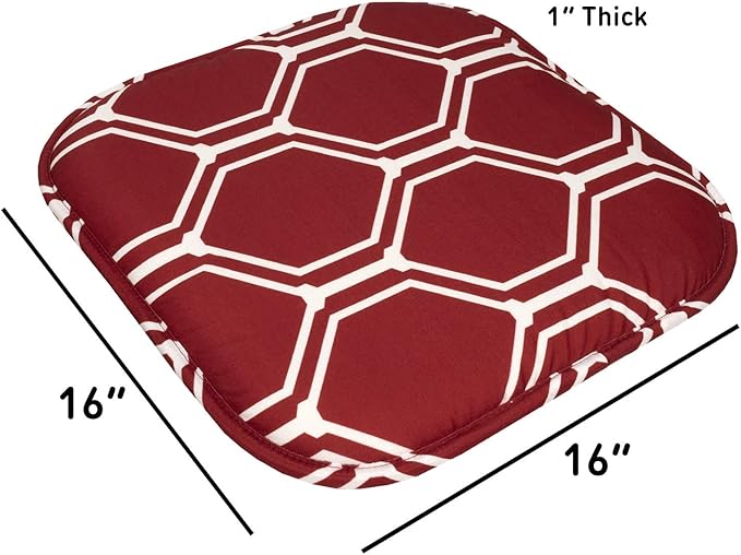 Sweet Home Collection Chair Cushion Memory Foam Pads Honeycomb Pattern Slip Non Skid Rubber Back Rounded Square 16" x 16" Seat Cover, 6 Pack, Mirage Wine/White