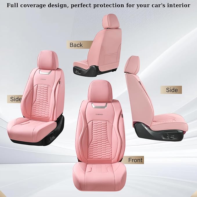 Coverado Front Seat Covers, Car Seat Covers Front Seats, Nappa Leather Waterproof Seat Covers for Car, Car Seat Protectors, Automotive Seat Covers Universal Fit for Most Vehicles(Pink)