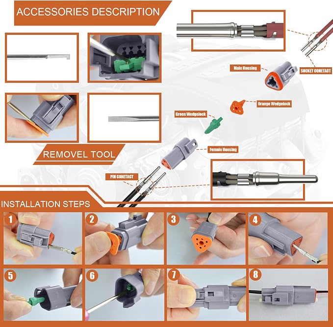422 PCS Deutsch Connector Kit, 2 3 4 6 8 12 Pin Grey DT Connector with 16# Stamped Contacts, Deutsch pin Connector Removal Tool, Waterproof Automotive Electrical Connector