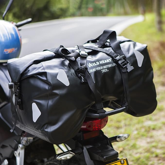 WILD HEART Dry Motorcycle Tail bag 70L/50L With Rope Straps and Inner Pocket Waterproof PVC 500D for Travel,Motorcycle and so on