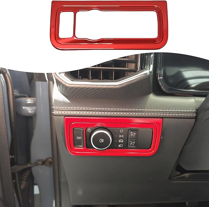 MUXEE Headlight Switch Cover，for Ford Mustang 2024 2025 2026，Car Headlight Switch Buttons Panel Cover Trim - Wine Red Sport Interior Set Accessories
