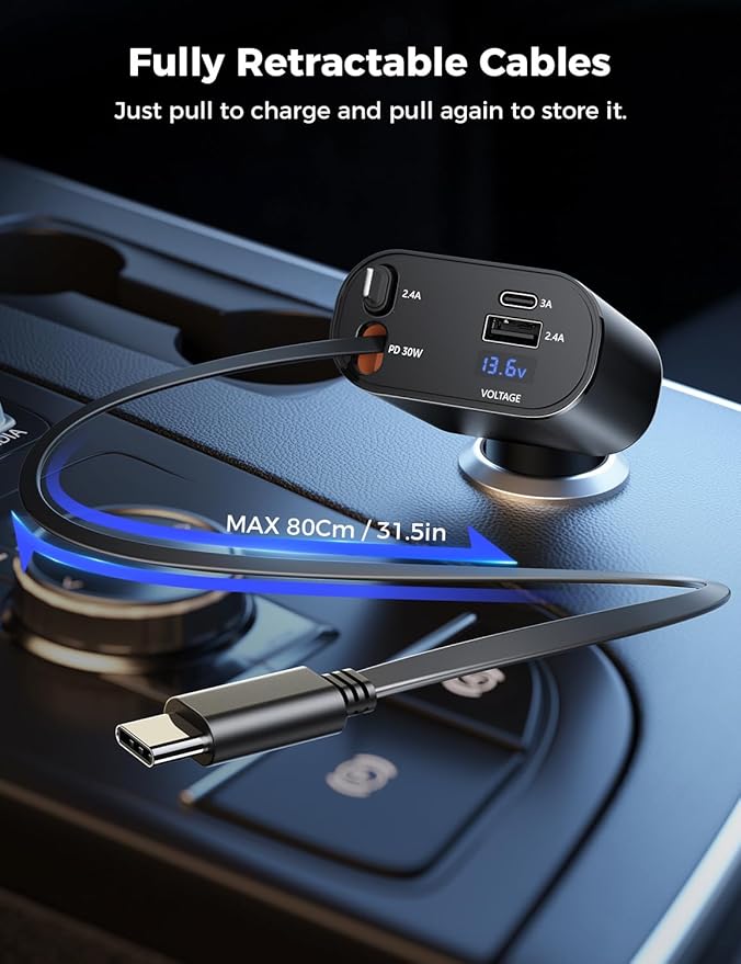 SUPERONE Retractable Car Charger & Retractable Wall Charger Plug