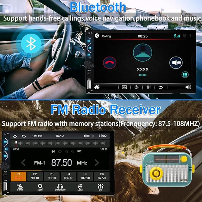 Leadfan Double Din Car Stereo with Apple Carplay and Android Auto, 7 Inch Full HD Touchscreen Car Radio Bluetooth, Car Stereo with Backup Camera, Support Mirror Link/Steering Wheel/USB/AUX/Subwoofer