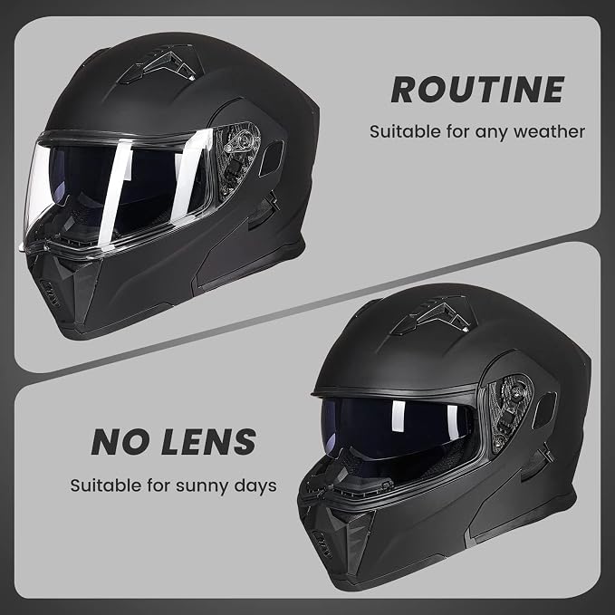 ILM Motorcycle Modular Full Face Helmet for Adult Flip up Dual Visor LED Tail Light Optional DOT