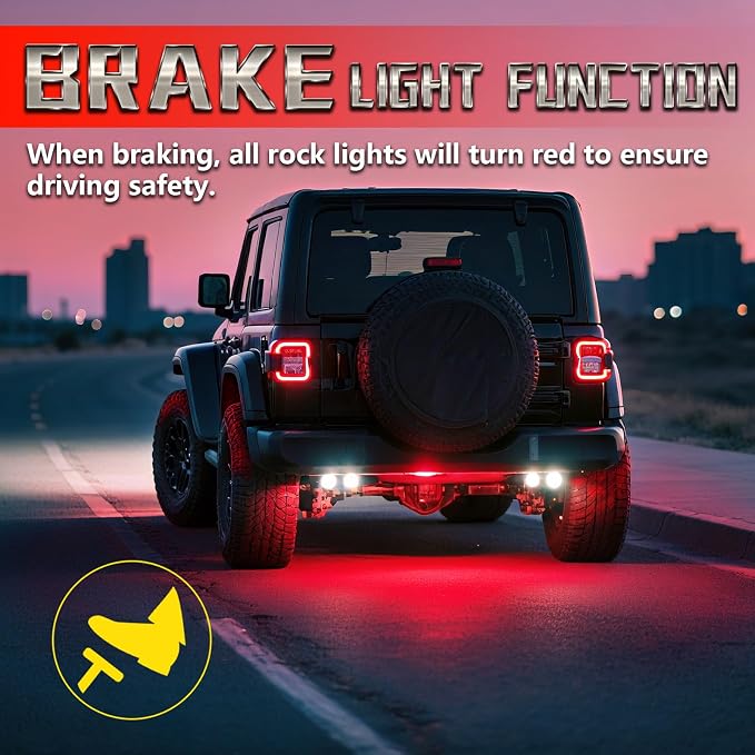 6 Pods RGBW LED Rock Lights for ATV UTV Golf Cart RZR SXS Truck Jeeps Off Road, Waterproof Multicolor Neon Underglow Kit with APP/RF Remote Control&Brake Red Function,12V Pure White Underbody Lights
