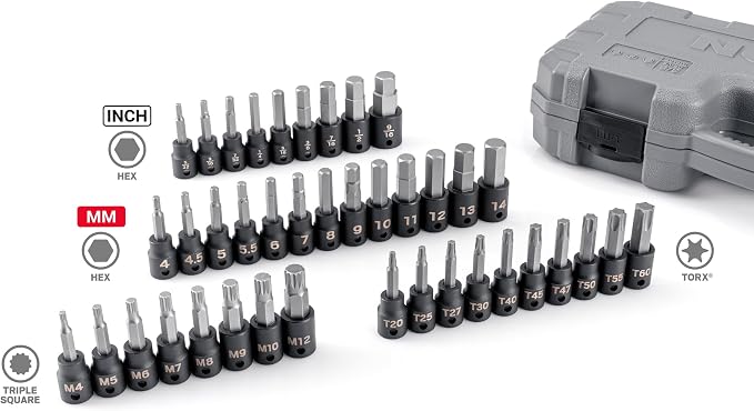 TEKTON 3/8 Inch Drive Impact Bit Socket Set, 40-Piece | SIB91301