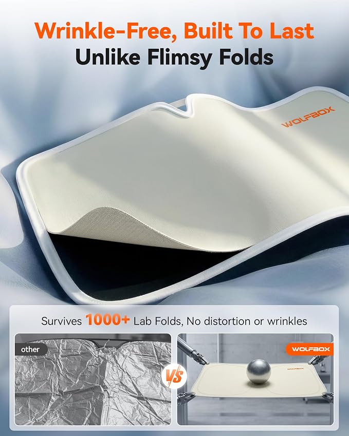 WOLFBOX Car Windshield Sun Shade - Foldable Front Window Sunshade with Premium Black Vinyl Coating, 100% Blackout UV & Heat Shield Sun Visor Protector Toyota Rav4 Camry Tundra Corolla(XL 64''L*34''W)