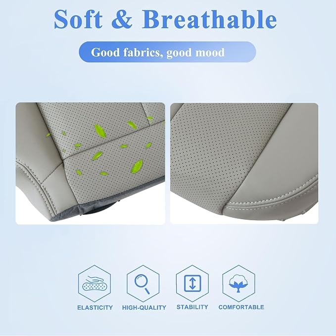 FZJDSD Gray Driver & Passenger Side Bottom Perforated Microfiber Leather Replacement Seat Covers Compatible with Infiniti G37 2008 2009 2010 2011 2012 2013