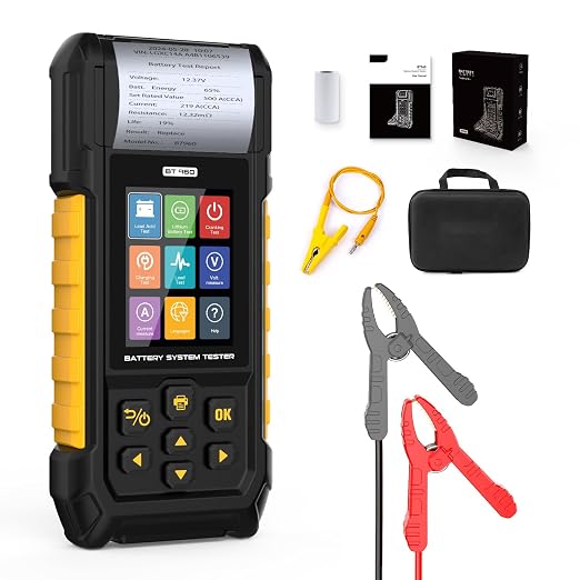 BT960 Car Battery Tester for Lead-Acid & Lithium Batteries with Printer,30-2000 CCA Automotive Battery Load Tester Health Cranking Charging System Leakage Test for Motorcycle, Car, Truck, RV, Boat