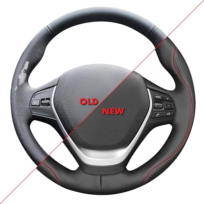 MEWANT Hand Stitch Steering Wheel Cover for BMW 2 Series F22 F23 2014-2020 3 Series F30 F34 2012-2018 4 Series F32 F33 F36 2014-2020 DIY Black Microfiber Leather Interior Accessories