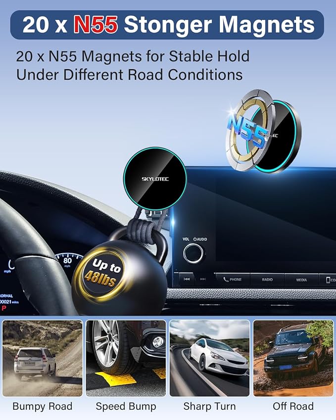 SKYLOTEC Phone Holder for 2023-2026 Honda Accord Accessories 12.3-inch Magnetic Accord Phone Mount for MagSafe, Magnets 15W Fast Wireless Charger Cell Phone Base (Not Fit for LX/EX/SE)