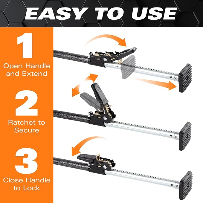 KEEPER Ratcheting Cargo Bar - Rubber, Black/Silver, Adjustable from 40"-70" - Comes with 60” x 24” Storage Net (5060), For Truck