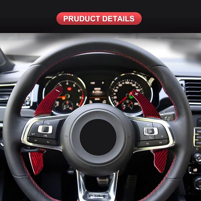 Steering Wheel Shift Paddle Extended Shifter Trim Cover Compatible with Volkswagen Golf 7 Scirocco SAGITAR GLI LAMANDO GTS Polo GTI Carbon Fiber Car Accessories Gloss Red