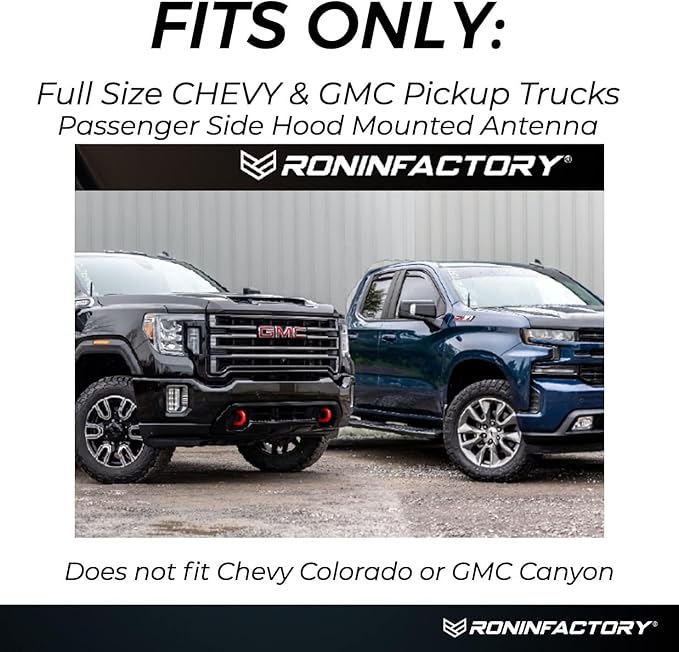 RONIN FACTORY Bullet Antenna Chevy Silverado & GMC Sierra Trucks - 50 Cal Truck Antenna Accessories - Anti Theft - Carwash Safe - Short Replacement Antenna