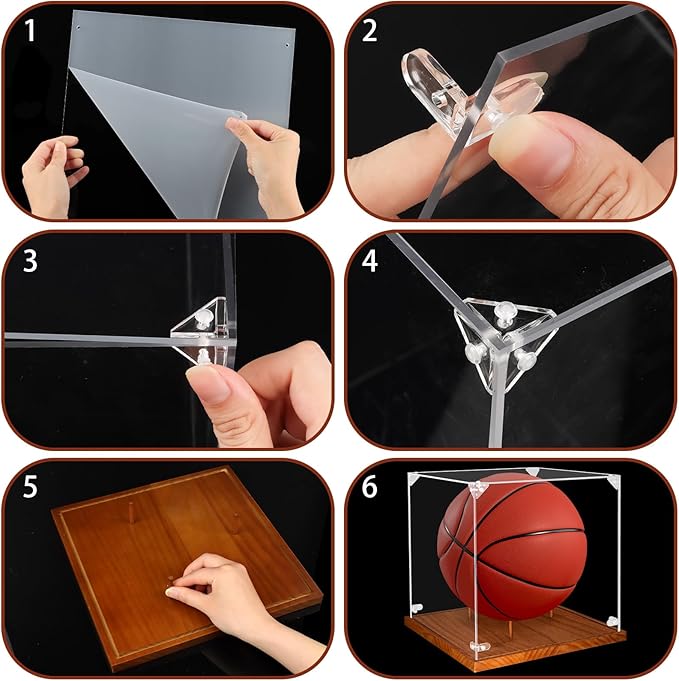 Hooqict Basketball Display Case Acrylic Clear 10" Full Size with Solid Wood Base UV Protected Basketball Holder Display Stand Case Square Box for Sports Collections Autographed Ball Memorabilia Gifts