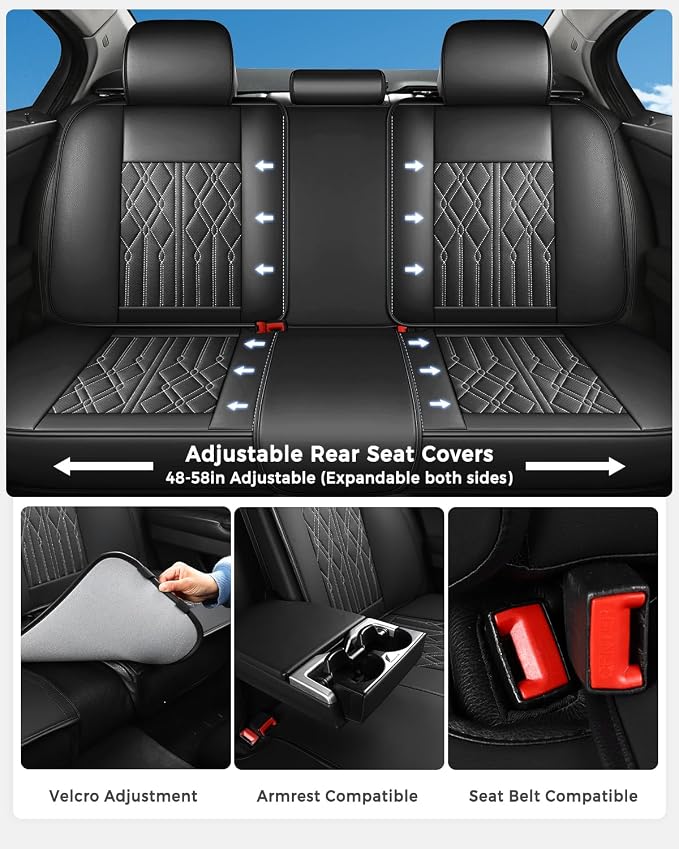 Huidasource Automotive Seat Covers, Leather Seat Cover Universal Fit for Most Cars Sedans SUVs Trucks, Airbag Compatible, Cup Holder Access, Easy Install, Wipes Clean, Wear-Resistant, Black&White