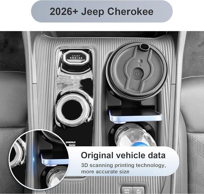 SKTU for 2026 Jeep Cherokee Cup Holder for 2026+ Jeep Cherokee (Base/Laredo/Limited/Overland) Center Console Cup Holder Jeep Cherokee 2026 Accessories 2026 Cherokee Rubber Non-Slip Cup Holder