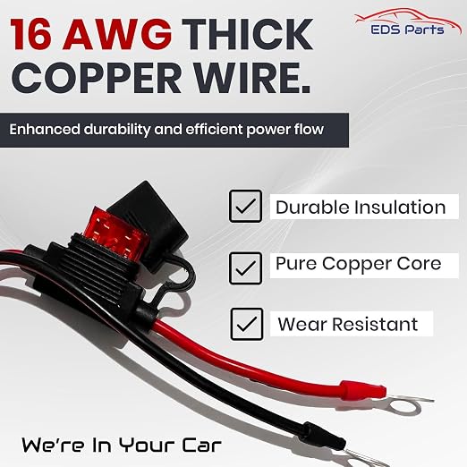 EDS 08100696 27 inch 16 AWG w 10 Amp Fuse & 2 Pin SAE Quick Disconnect Battery Charge Ring Terminal Cable Harness for Cars Trucks Motorcycle ATV RV Boats and More - trickle Charge (10 Pack)