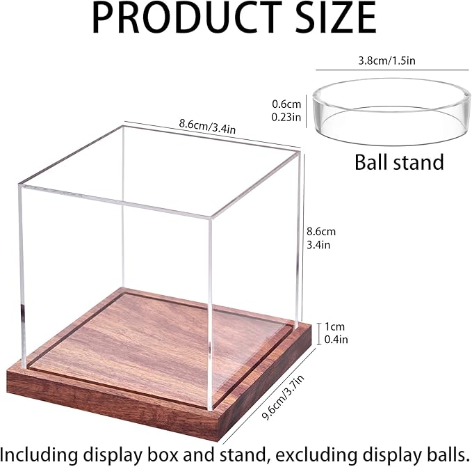 LITY 2 Pack Baseball Display Case, No Assembly Required Clear Cube Tennis Ball Holder with Solid Wooden Base, Autograph Baseball Stand Box for Single Ball