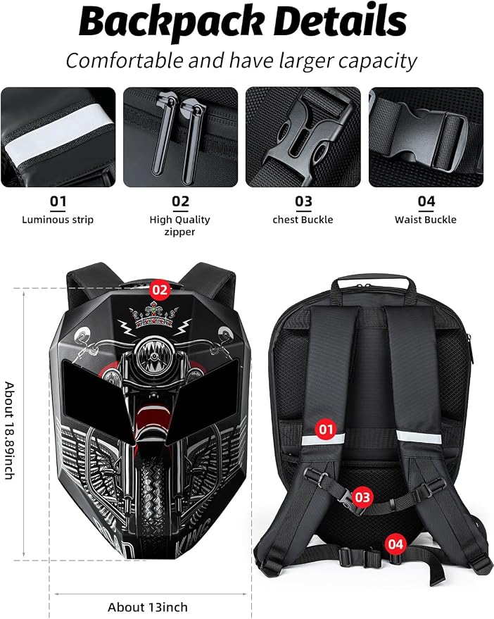 Gelrova Motorcycle Backpack with LED Eyes, MultiColor