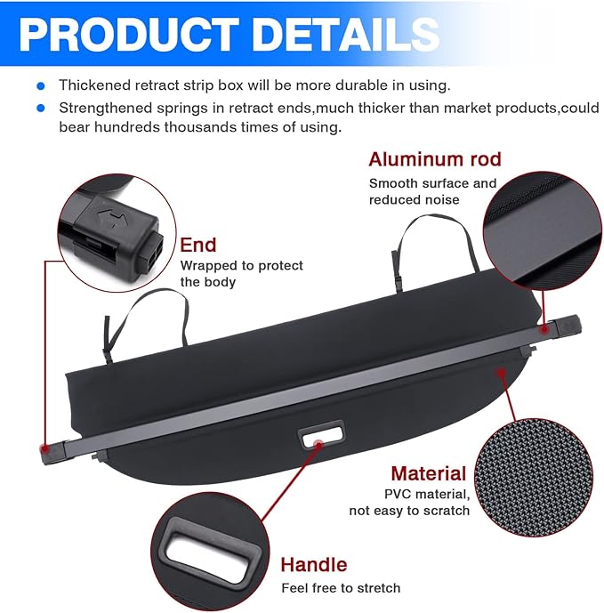 Powerty Cargo Cover for 2015-2024 Nissan Murano 2.5L/3.5L Retractable Trunk Cover for Murano Accessories Security Shielding Shade Cover No Gap